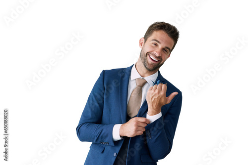 Portrait, smile and wedding suit with a groom getting ready while isolated on a transparent background. Fashion, marriage and a happy young man dressing in clothes for an event or ceremony on PNG