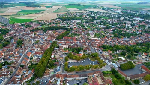 Aerial of the old town Sezanne on a sunny day in late summer in France  photo