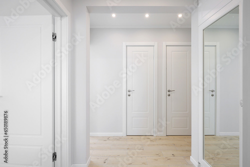 Hallway with white interior doors in the interior