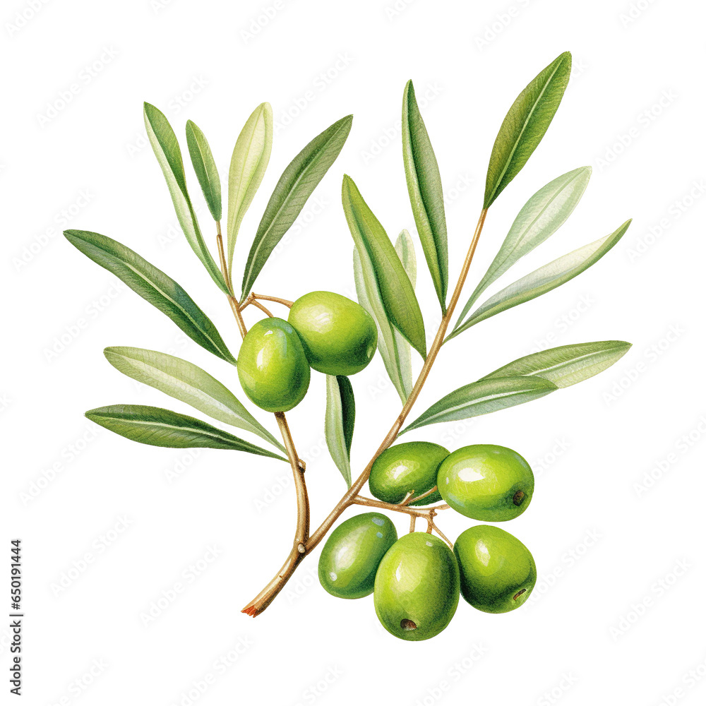 Olive branch with leaves and fruits. Watercolor Olive branch with leaves and fruits. Watercolor