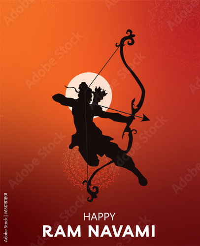 Shri Ram Navami Greeting hands of Lord Rama Holding Big Bow and Arrow