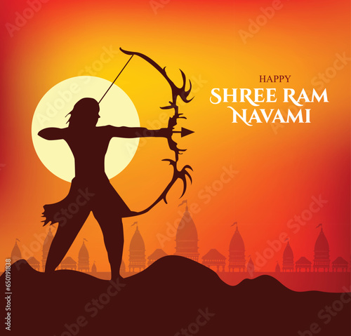 Shri Ram Navami Greeting hands of Lord Rama Holding Big Bow and Arrow