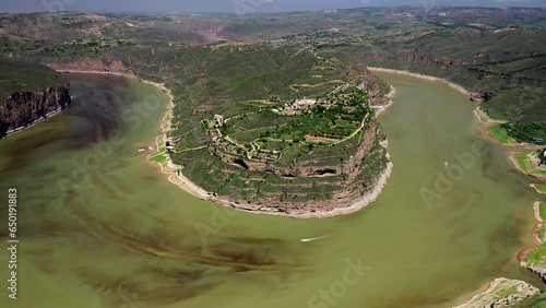  Aerial photo of Qiankun Bay on the Yellow River in Pianguan County, Shanxi Province, China
 photo