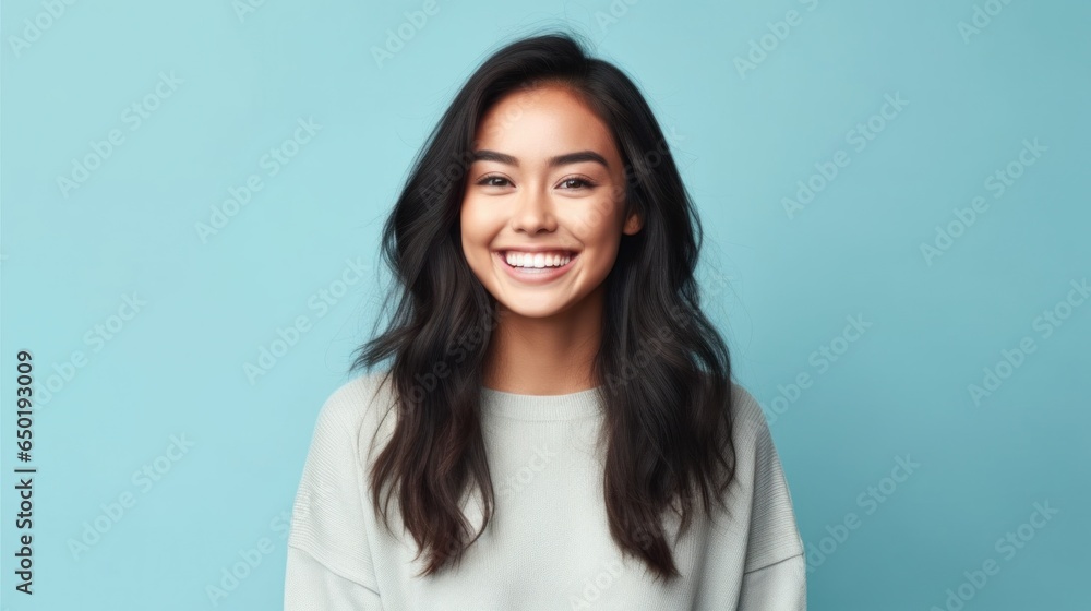 A beaming, vivacious teen girl captured in a candid moment of pure delight against a light studio backdrop. A beaming, vivacious teen girl captured in a candid moment of pure delight against a light studio backdrop.