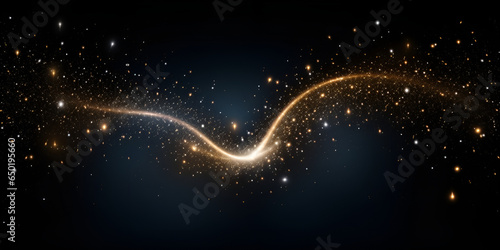 Background of abstract glitter lights gold and black digital illustration painting, Golden glitter wave of comet trace. star dust trail sparkling particles on transparent, generative Ai