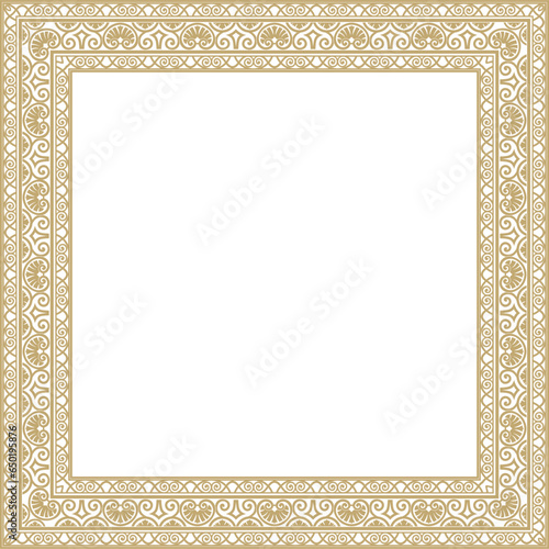 Vector gold square classic renaissance ornament. Endless european border, revival style frame..