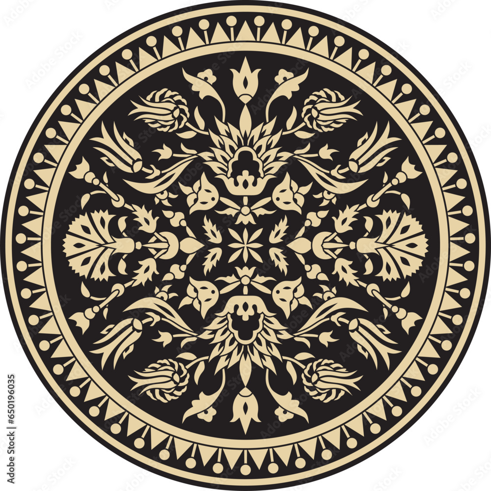 Obraz premium Vector gold and black round Turkish ornament. Ottoman circle, ring, frame.
