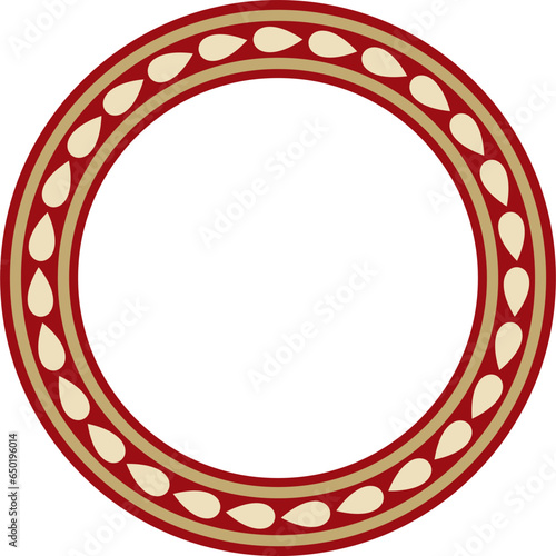 Vector gold with red round Jewish ornament. Star of David. Semitic circle, ring. Jerusalem