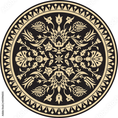 Vector gold and black round Turkish ornament. Ottoman circle, ring, frame.