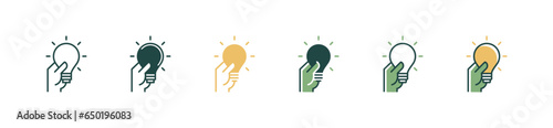 hand holding a shining lightbulb get idea icon vector problem solved business creative thinking symbol illustration
