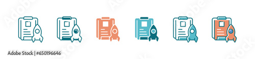 project idea clipboard with rocket launch icon vector business innovation startup product document symbol illustration design