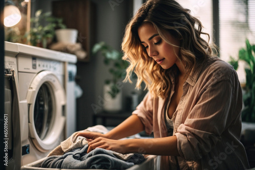 Young Woman doing Laundry at home