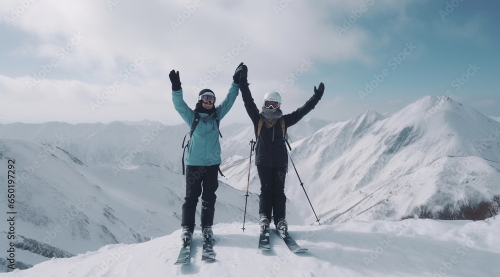 Skiers, winter fun, created with Generative AI technology