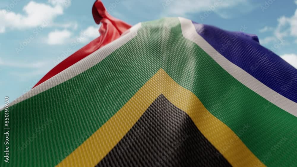 Wavy flag of South Africa blowing in the wind in slow motion. Waving ...