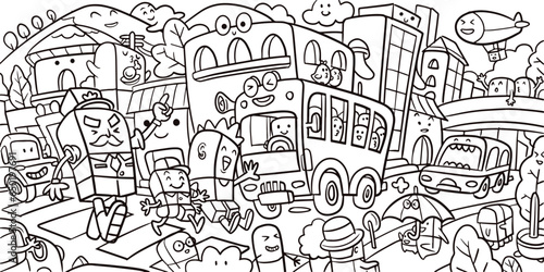 Urban theme doodles black and white doodles cute fun doodles