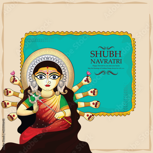 creative vector sketch illustration of Goddess Durga puja celebration for,Subh Navratri,Durga Puja religious  banner with colorful background.
