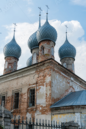 Yuryevets, Russia, July 5, 2023. Towers and domes of the Entrance of the Jerusalem Cathedral. photo