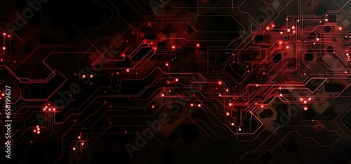 Red Line Circuit board digital technology background. 8k resolution. Best for wide banner, poster, header website, social media, editing video, background presentation, promotion and more