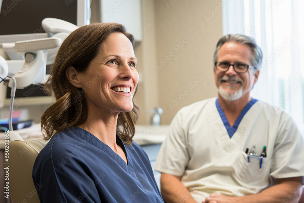 A patient, appreciative of the dentist's guidance, listens intently to a proposed oral care plan A patient, appreciative of the dentist's guidance, listens intently to a proposed oral care plan