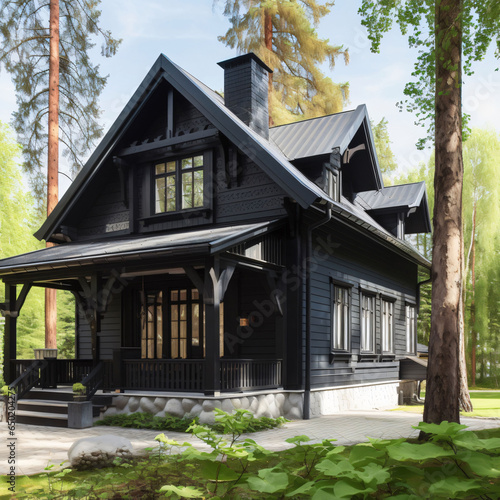 Luxury Finland style cottage with black gablet photo