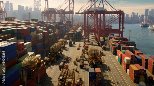 International trade at a large container terminal and harbor