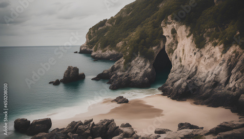 Calm, turquoise waters meet white sandy shores on a serene beach