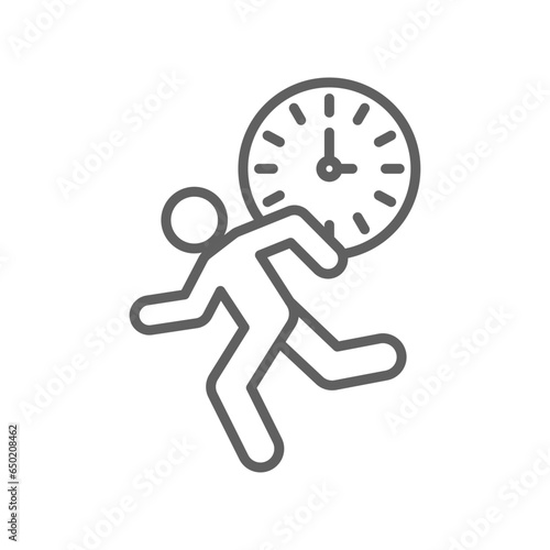 Late for work or meeting solid icon. running businessman working late. Race against time to work logo for web business mobile app. Editable stroke Vector illustration design