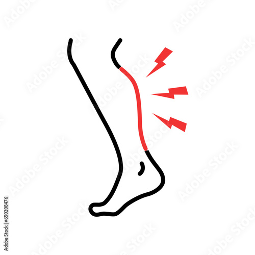 Shin hurts thin line icon. Body pain concept, Shin pain sign. eg injured in shin area icon in outline style for mobile concept and web design  vector illustration design