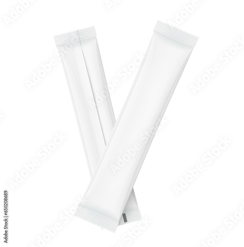 Blank stick package bag mockups. Front and rear view. Vector illustration isolated on white background. Can be use for food, cosmetic, pharmacy and etc. EPS10.eb