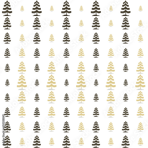 Christmas tree gold and black seamless pattern. Winter Noel print  New year holidays golden decoration  fir tree background  wallpaper  wrapping paper design  gift wrap.