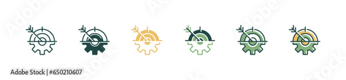 business objective arrow target mission icon with gear cogwheel vector success marketing strategy competition outline symbol illustration