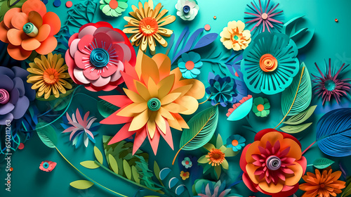 Beautiful colorful paper flowers background, generative AI. © puhimec