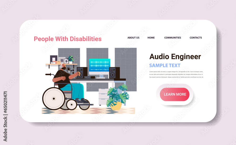 disabled man audio engineer in wheelchair mixing and mastering song