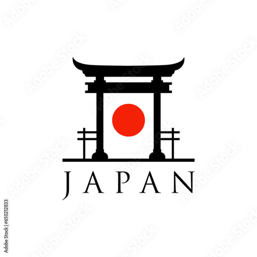 historical torii gate japanese logo. sunset torii gate icon logo vector illustration. japanese history monument