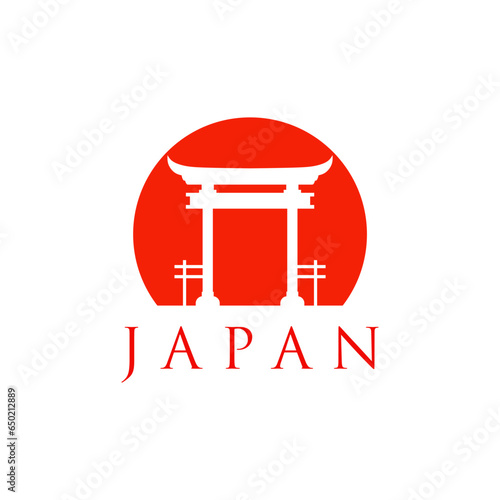 historical torii gate japanese logo. sunset torii gate icon logo vector illustration. japanese history monument