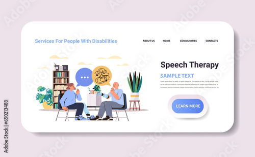 disabled man with replaced robotic arm during speech therapy with counselor psychotherapist mental health support people with disabilities