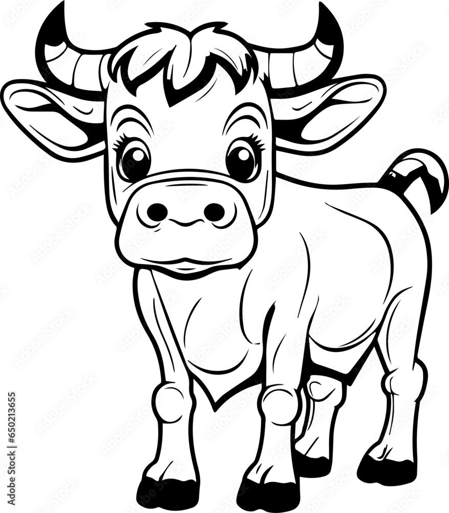 Bull animal vector, coloring page