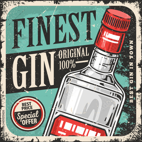 Bottle gin vintage poster colorful