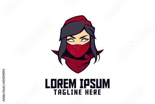 Shadow Warrior Template for a Ninja Girl Mascot Head Logo and Masked Woman Icon Badge Emblem in Sport and Esport