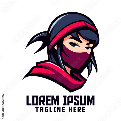 Sport and Esport’s Shadow Warrior Template: A Ninja Girl Mascot Head Logo and Masked Woman Icon Badge Emblem