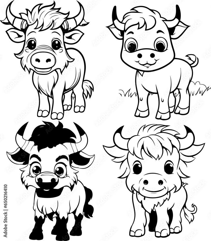 Obraz premium a cartoon, a cute (Buffalo) coloring page, black and white image