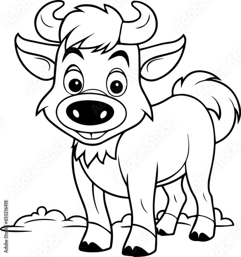 a cartoon, a cute (Buffalo) coloring page, black and white image