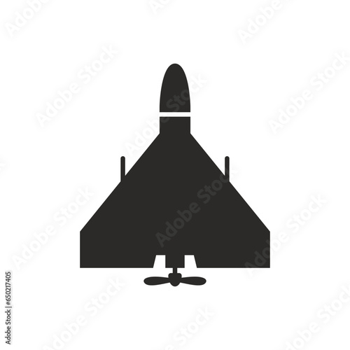 Military drone icon. Unmanned combat aerial vehicle (UCAV), also known as a combat drone. Vector icon isolated on white background.