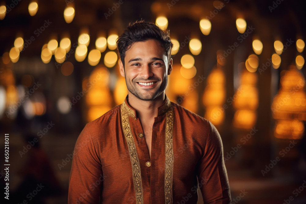 Young indian man in traditional wear and celebrating diwali festival. Young indian man in traditional wear and celebrating diwali festival.