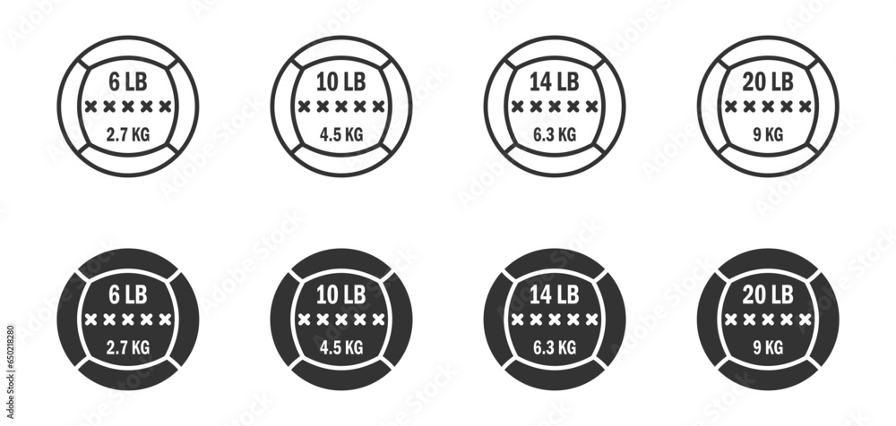 Crossfit ball icon set. Medicine ball logo. Vector illustration.