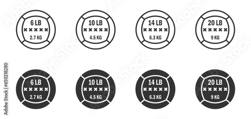 Crossfit ball icon set. Medicine ball logo. Vector illustration.