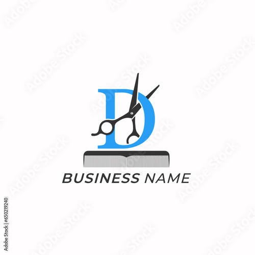 logo design creative letter D and scissor icon