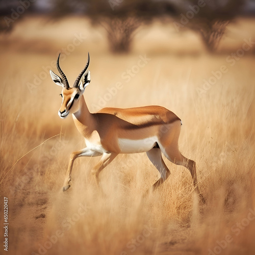 Springbok antelope running in the grass
