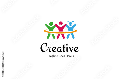 Happy kids play colorful logo design