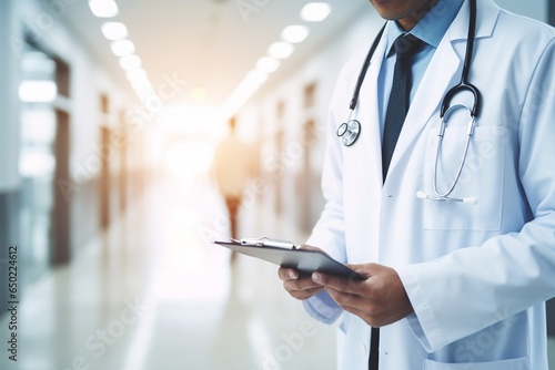 Unrecognizable doctor with a clipboard. AI generated